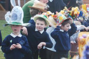 Pupils at Burnham Infant School during the Easter bonnet parade.