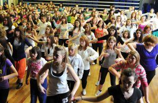 Young dancers from Bridgwater prepare for their performance with Alexandra Burke