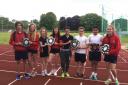 FROM left are: George King, Izzy Logan, Siana Lukins, Annie Griffin, Jamie Close, Dan Edwards, Devon Salinas and Abbey Alderwick with some of the trophies awarded to Haygrove School at the Sedgemoor Area Championships.
