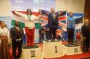 Leigh Wetheridge on top of the medal podium