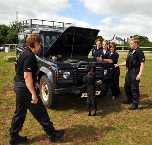 Open weekend at Bridgwater College's Cannington Centre.
A sniffer dog demonstration, with PC Mandy Gornicki, Alex Masters, Sophie Cave, Sarah Lippett, and PC Louise Grabham.