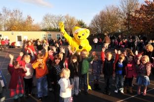 Pudsey the Bear at Puriton Primary School. 
