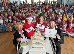 Pictured with Sue Albrow and Rob Perdrix from Persimmon Homes South-West are Somerset Bridge Primary School pupils Alicia Knight and Kieran Richardson, who won competitions to design a wedding cake and a crown respectively.