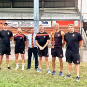 ON THE BENCH: Bridgwater & Albion coach Ollie Devoto (pictured far left) is among the replacements for England against Scotland
