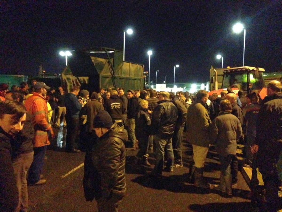 PROTESTERS outside the Morrisons distribution centre in Bridgwater.