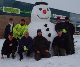 STAFF at Greenslades Grounds Maintenance and Bridgwater Mowers, in Cannington, came up with a very apt name for their snowman – Mr Big!
