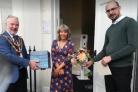 END OF AN ERA: Mayor Tony Heywood and town clerk David Mears present gifts to thank Judi Fisher for her years of service working for Bridgwater Town Council