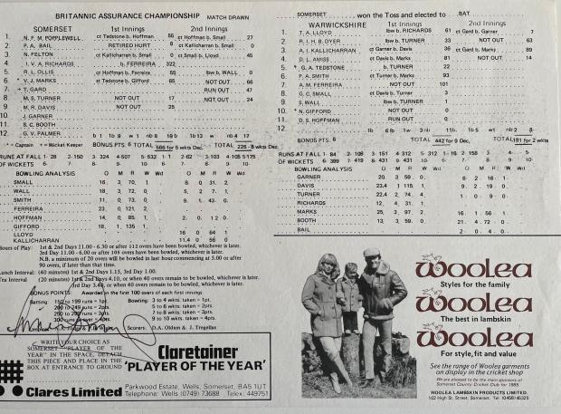 Bridgwater Mercury: Signed scorecard from the match