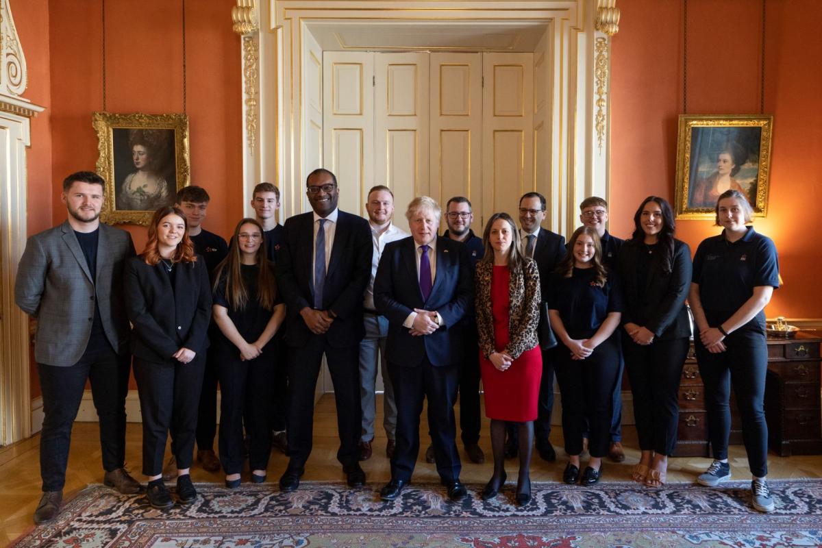 The apprentices with Kwasi Kwarteng, Secretary of State for Business, Energy and Industrial Strategy, Prime Minister Boris Johnson and Helen Whately, Exchequer Secretary to the Treasury. Picture: EDF
