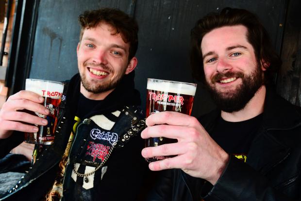 Bridgwater Mercury: Charlie Cozza and Ted Fower with pints of Trooper at The Cobblestones.