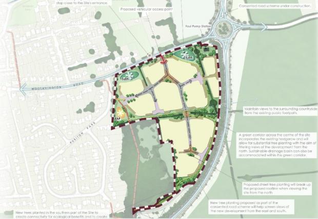 Bridgwater Mercury: Masterplan of 120 homes on Woolavington Road in Puriton. CREDIT: Gladman Developments.