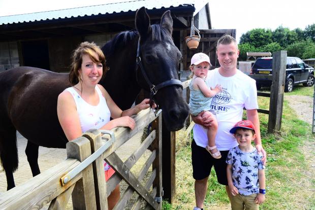 Bridgwater Mercury: Becky Davies and Sheena from West House Farm, with visitors Maisie, Ryan and Finley Vaughan