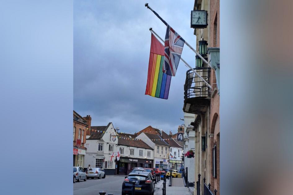 The Pride flag flies for the first time from Bridgwater Town Hall