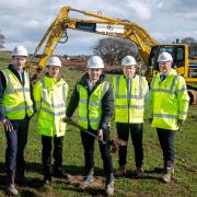 Work is officially underway at Centenary Heights in Wembdon. L-R Michael Newman, Mike Smith and Grayham Tucker from Cavanna Homes, and Noel Grant and Richard Stibbs from Martin Grant Homes.