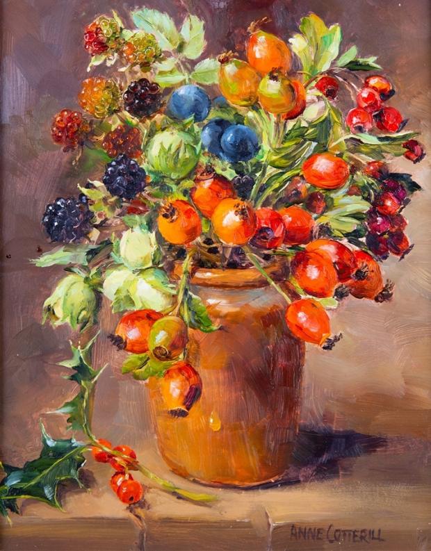 Bridgwater Mercury: NET BID: This attractive still life of rose hips and berries by British artist Anne Cotterill sold for £750